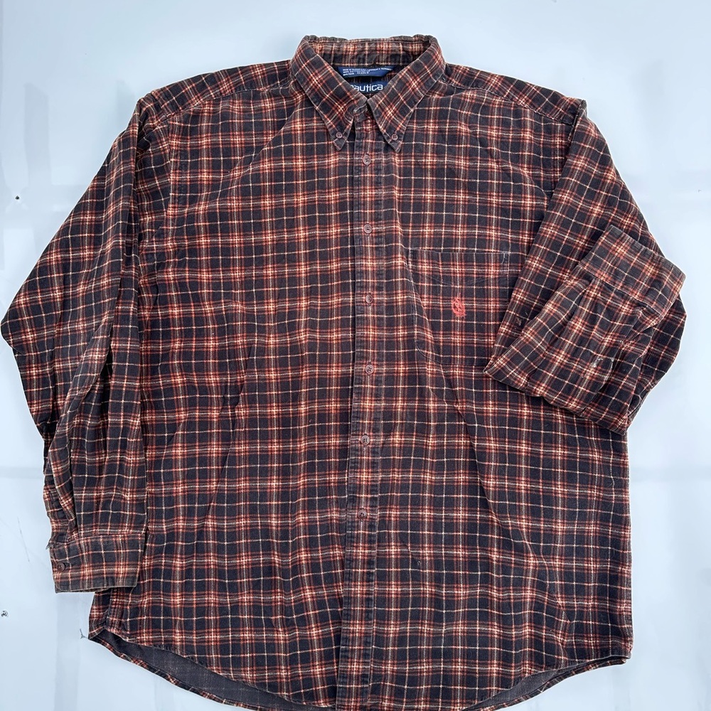 Nautica Men's corduroy Orange Plaid Button-Down Shirt